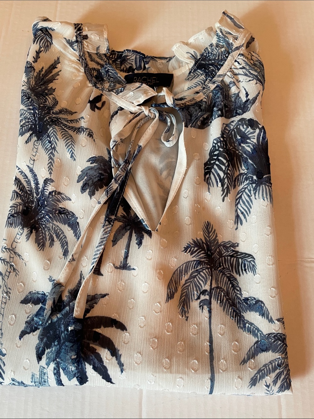 RACHEL Rachel Roy Ivory Blouse with Navy Palm Print - Picture 1 of 12